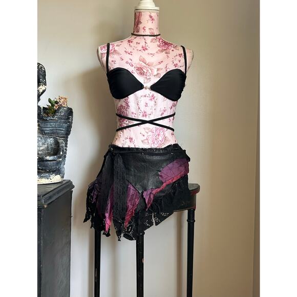 Festival belt handmade raw leather and fabric adjustable - Picture 5 of 6